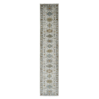 Heriz Wool Hand Knotted Rug Ivory Silver 2.9X13.6 -O084841