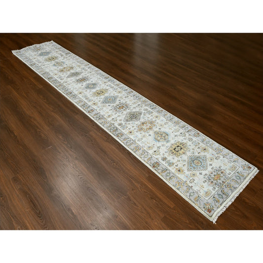 Heriz Wool Hand Knotted Rug Ivory Silver 2.9X13.6 -O084841