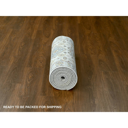 Heriz Wool Hand Knotted Rug Ivory Silver 2.9X13.6 -O084841
