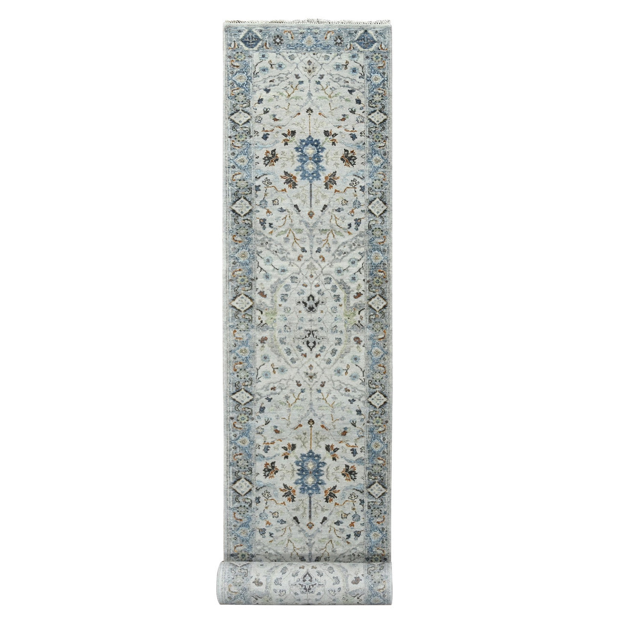 Gray 2'5" x 17'9" Oushak And Peshawar Hand knotted Wool Rug - Sku: O084842