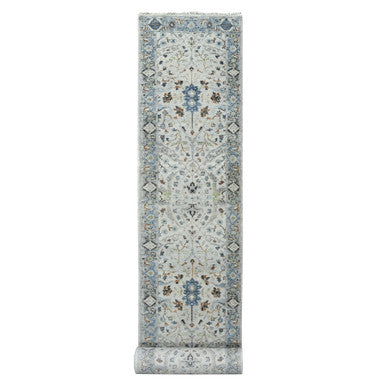 Oushak And Peshawar Wool Hand Knotted Rug Grey Gray 2.5X17.9 -O084842