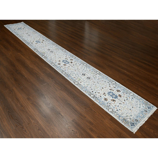 Oushak And Peshawar Wool Hand Knotted Rug Grey Gray 2.5X17.9 -O084842