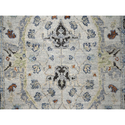 Oushak And Peshawar Wool Hand Knotted Rug Grey Gray 2.5X17.9 -O084842