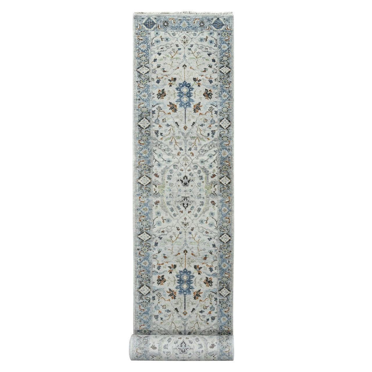Gray 2'6" x 17'10" Oushak And Peshawar Hand knotted Wool Rug - Sku: O084843