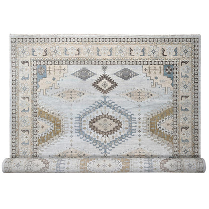 Tribal & Geometric Wool Hand Knotted Rug Grey Ivory 12.1X18.0 -O084844
