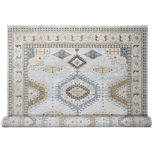 Tribal & Geometric Wool Hand Knotted Rug Grey Ivory 12.1X18.0 -O084844
