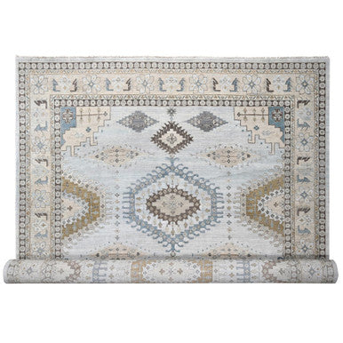 Tribal & Geometric Wool Hand Knotted Rug Grey Ivory 12.1X18.0 -O084844