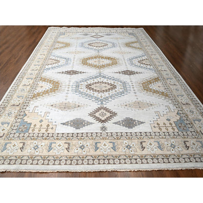 Tribal & Geometric Wool Hand Knotted Rug Grey Ivory 12.1X18.0 -O084844