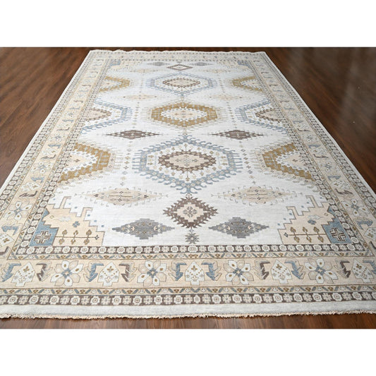 Tribal & Geometric Wool Hand Knotted Rug Grey Ivory 12.1X18.0 -O084844