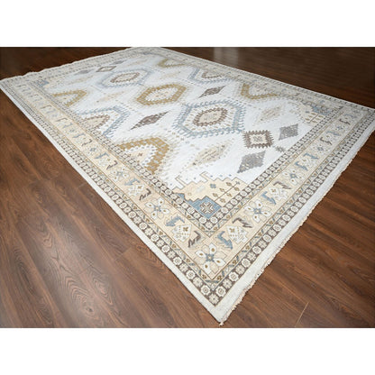 Tribal & Geometric Wool Hand Knotted Rug Grey Ivory 12.1X18.0 -O084844