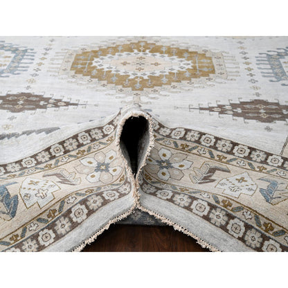 Tribal & Geometric Wool Hand Knotted Rug Grey Ivory 12.1X18.0 -O084844