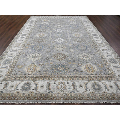 Heriz Wool Hand Knotted Rug Grey Ivory 10.0X13.9 -O084847