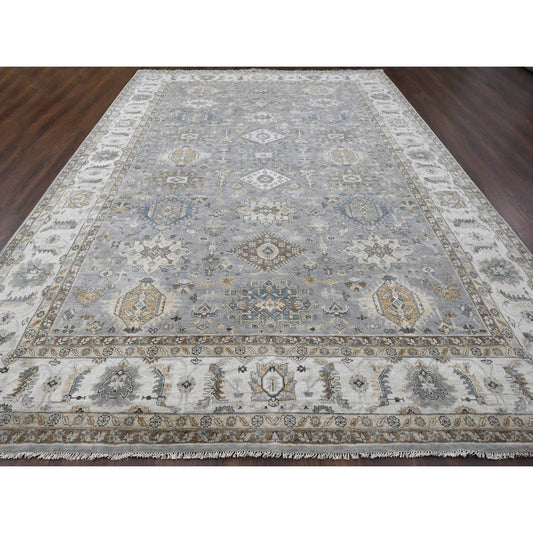 Heriz Wool Hand Knotted Rug Grey Ivory 10.0X13.9 -O084847