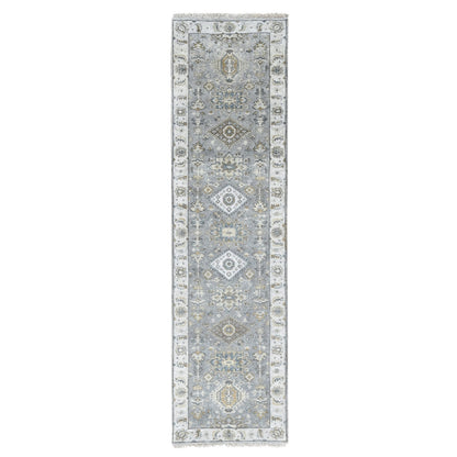 Heriz Wool Hand Knotted Rug Grey Ivory 2.7X9.11 -O084848