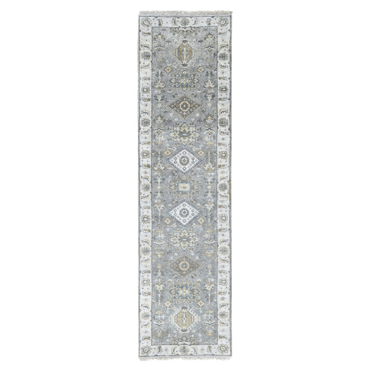 Heriz Wool Hand Knotted Rug Grey Ivory 2.7X9.11 -O084848