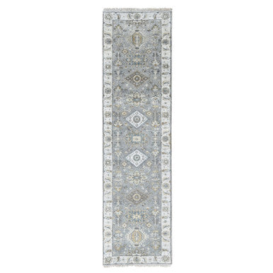 Heriz Wool Hand Knotted Rug Grey Ivory 2.7X9.11 -O084848