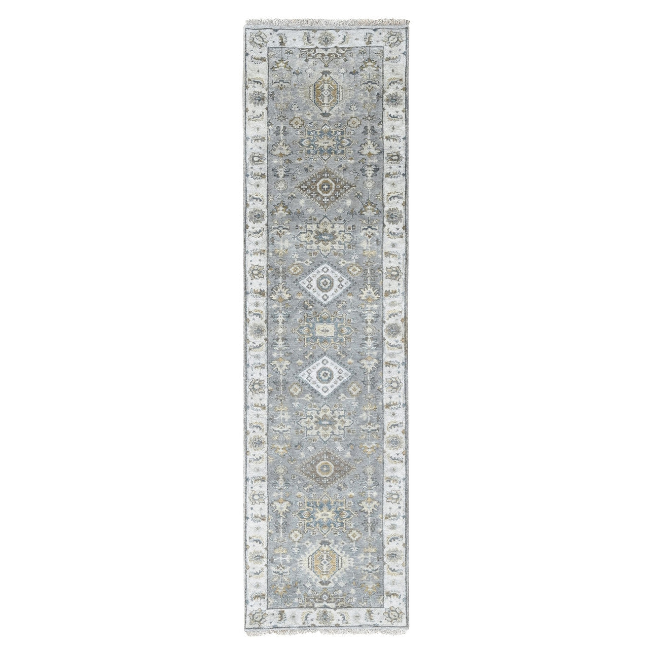 Gray 2'7" x 9'10" Heriz Hand knotted Wool Rug - Sku: O084849
