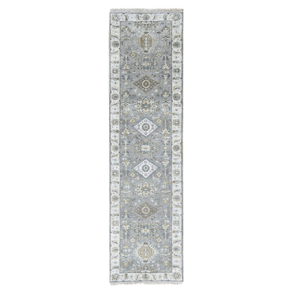 Heriz Wool Hand Knotted Rug Grey Ivory 2.7X10.0 -O084850