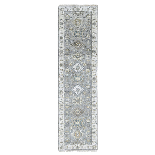 Heriz Wool Hand Knotted Rug Grey Ivory 2.7X10.0 -O084850