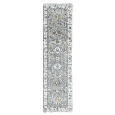 Heriz Wool Hand Knotted Rug Grey Ivory 2.7X10.0 -O084850