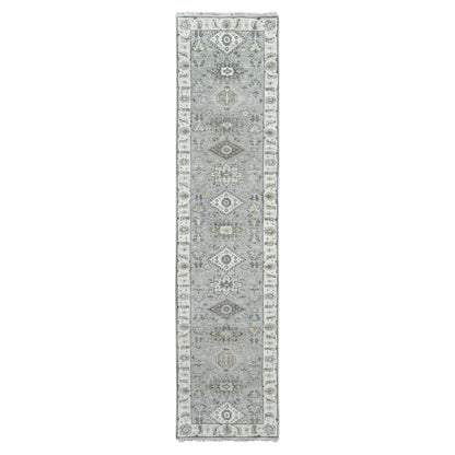Heriz Wool Hand Knotted Rug Grey Ivory 2.7X11.11 -O084852
