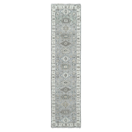 Heriz Wool Hand Knotted Rug Grey Ivory 2.7X11.11 -O084852