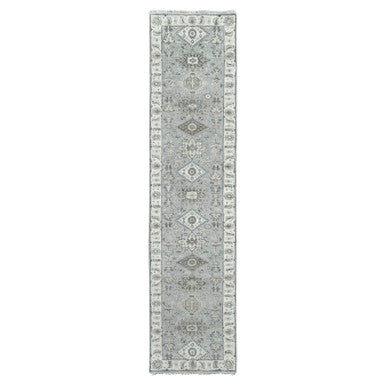 Heriz Wool Hand Knotted Rug Grey Ivory 2.7X11.11 -O084852