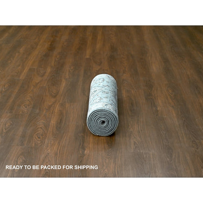 Heriz Wool Hand Knotted Rug Grey Ivory 2.7X11.11 -O084852