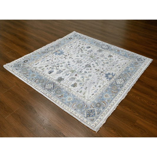 Oushak And Peshawar Wool Hand Knotted Rug Grey Gray 5.11X6.0 -O084854