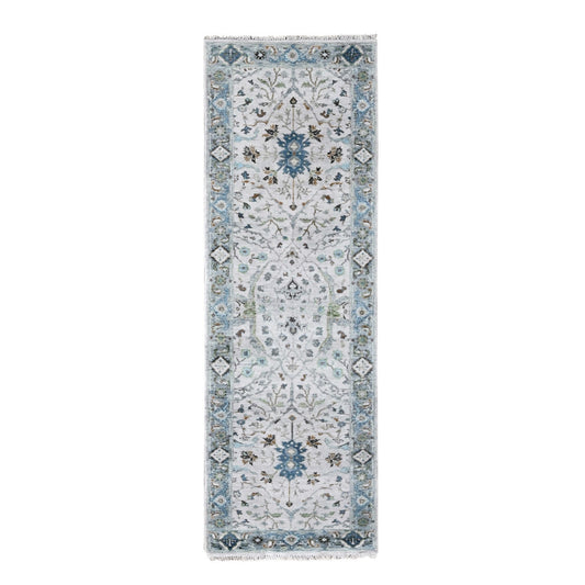 Oushak And Peshawar Wool Hand Knotted Rug Grey Gray 2.3X8.0 -O084855