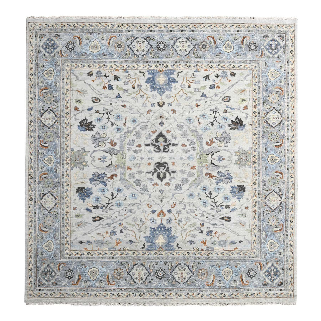 Gray 9'8" x 9'8" Oushak And Peshawar Hand knotted Wool Rug - Sku: O084859