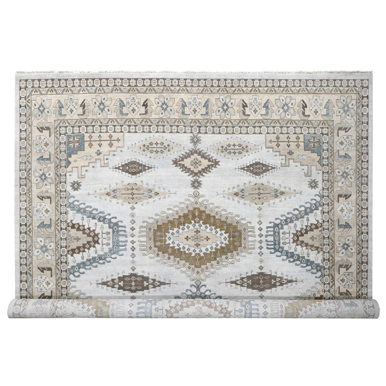 Gray 13'7" x 13'10" Tribal & Geometric Hand knotted Wool Rug - Sku: O084860