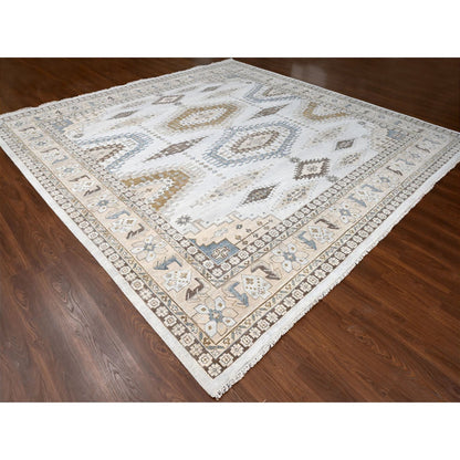 Tribal & Geometric Wool Hand Knotted Rug Grey Ivory 13.7X13.10 -O084860