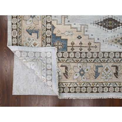 Tribal & Geometric Wool Hand Knotted Rug Grey Ivory 13.7X13.10 -O084860