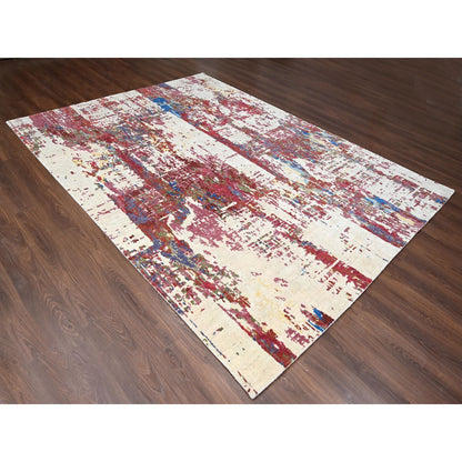 Modern and Contemporary Wool Hand Knotted Rug Beige No Border 9.3X12.1 -O084864