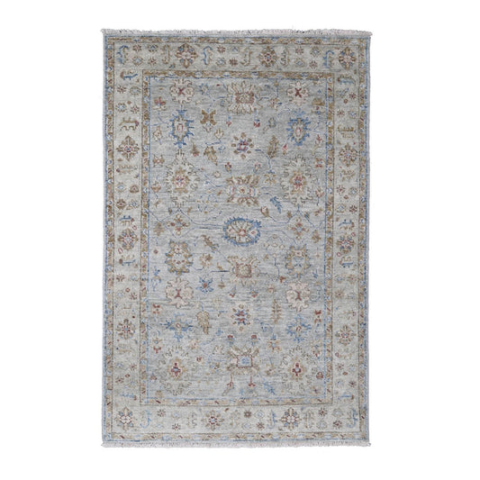 Oushak And Peshawar Wool Hand Knotted Rug Blue Beige 6.1X9.0 -O084885