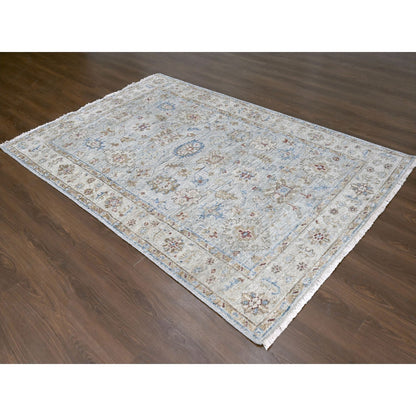 Oushak And Peshawar Wool Hand Knotted Rug Blue Beige 6.1X9.0 -O084885