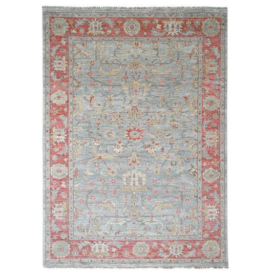 Oushak And Peshawar Wool Hand Knotted Rug Green Red 9.0X11.10 -O084893