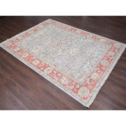 Oushak And Peshawar Wool Hand Knotted Rug Green Red 9.0X11.10 -O084893