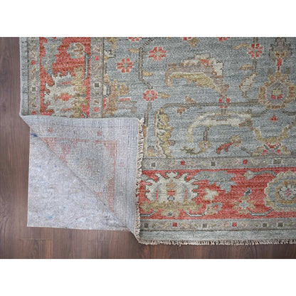 Oushak And Peshawar Wool Hand Knotted Rug Green Red 9.0X11.10 -O084893