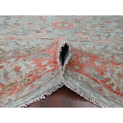 Oushak And Peshawar Wool Hand Knotted Rug Green Red 9.0X11.10 -O084893