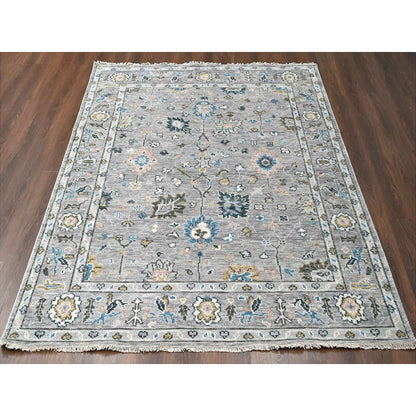 Oushak And Peshawar Wool Hand Knotted Rug Grey Gray 7.11X10.0 -O084897