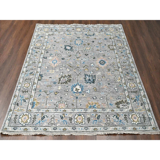 Oushak And Peshawar Wool Hand Knotted Rug Grey Gray 7.11X10.0 -O084897