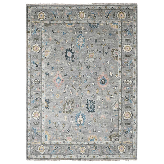 Oushak And Peshawar Wool Hand Knotted Rug Grey Gray 9.0X11.10 -O084899
