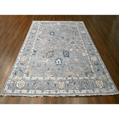 Oushak And Peshawar Wool Hand Knotted Rug Grey Gray 9.0X11.10 -O084899