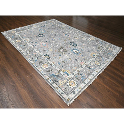 Oushak And Peshawar Wool Hand Knotted Rug Grey Gray 9.0X11.10 -O084899