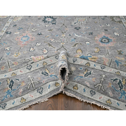 Oushak And Peshawar Wool Hand Knotted Rug Grey Gray 9.0X11.10 -O084899