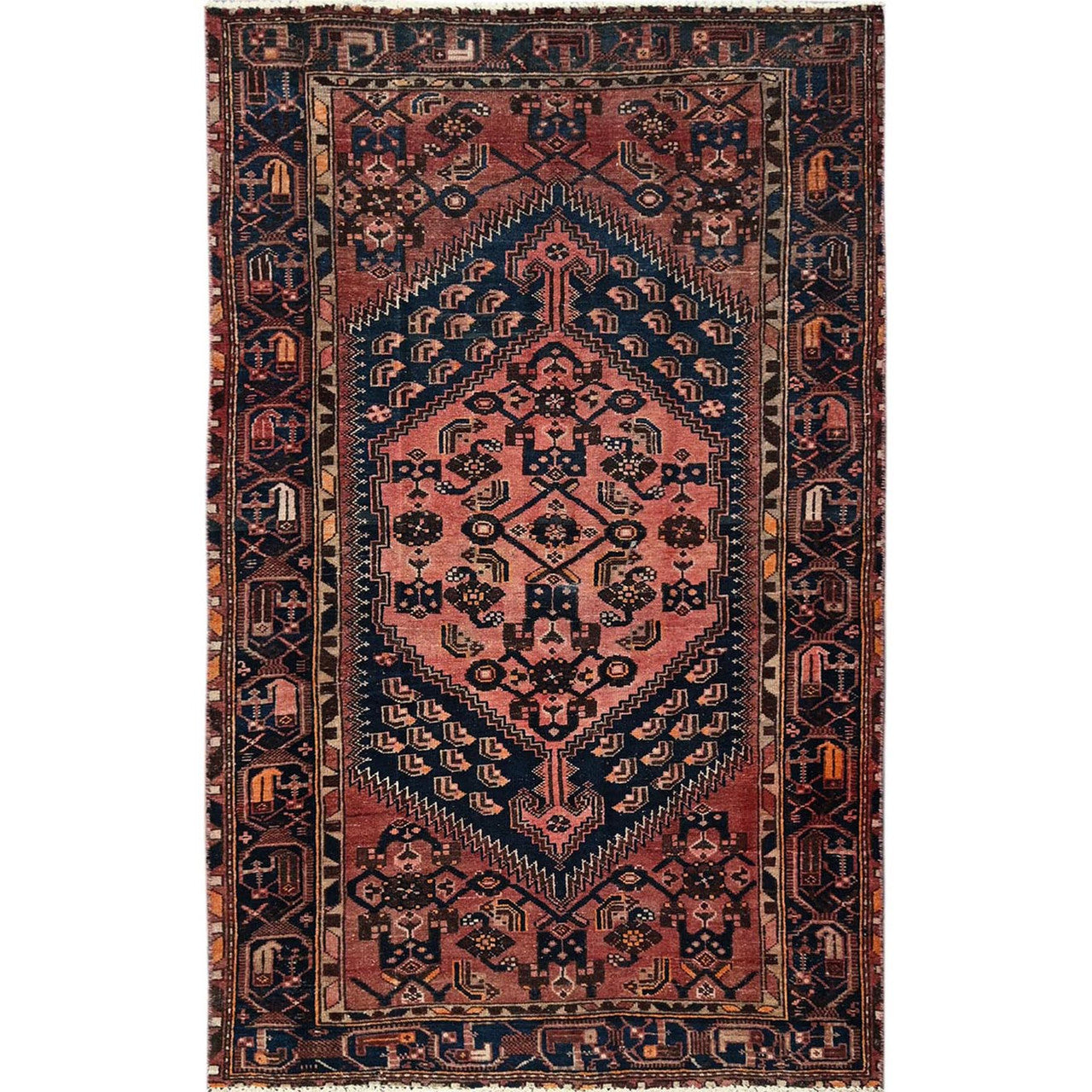 Overdyed & Vintage Wool Hand Knotted Rug Red 4.1x6.9 -O0848