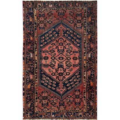 Overdyed & Vintage Wool Hand Knotted Rug Red 4.1x6.9 -O0848