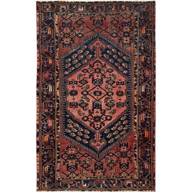 Overdyed & Vintage Wool Hand Knotted Rug Red 4.1x6.9 -O0848